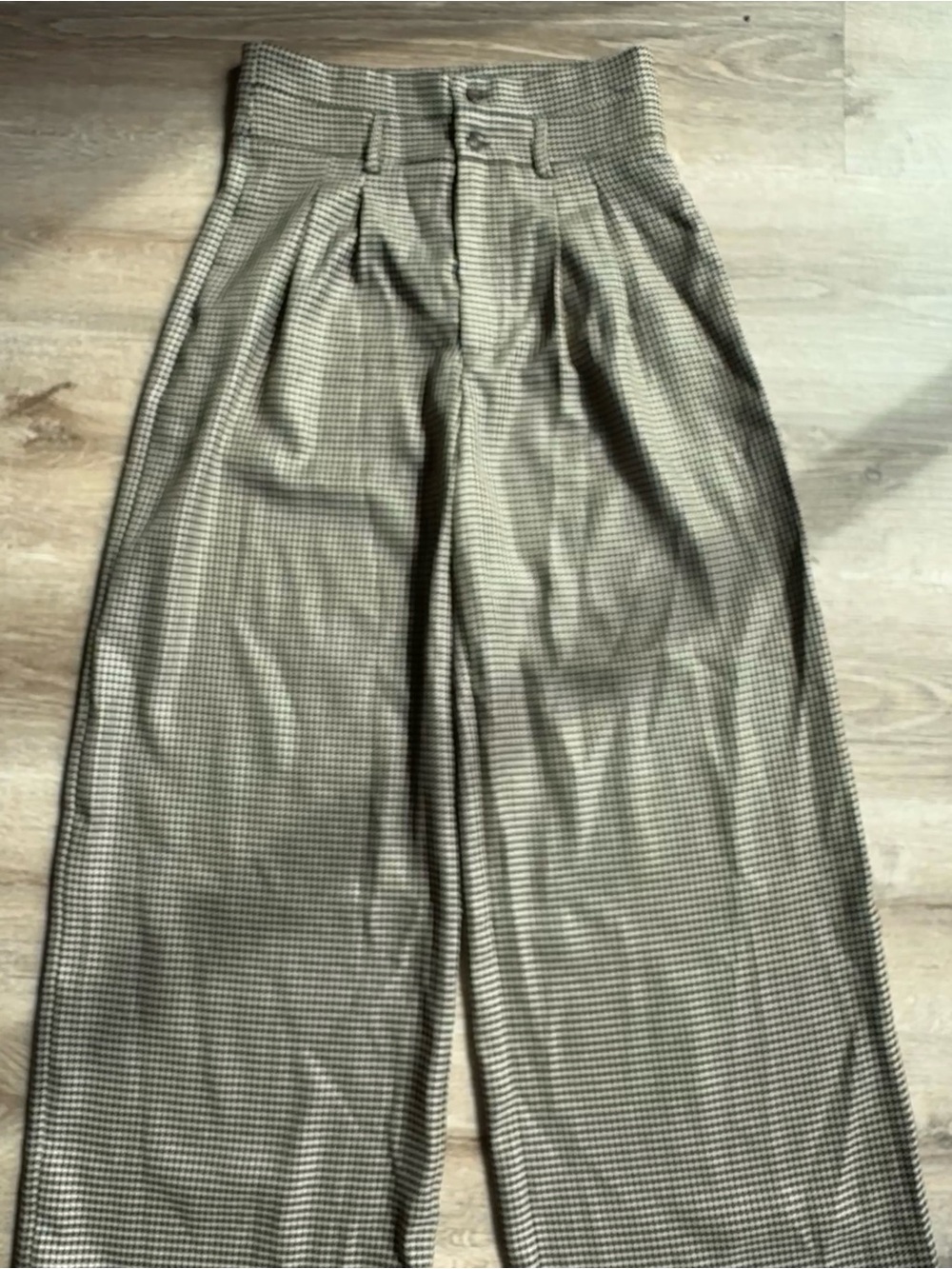 NWT Cider Houndstooth High Waist Pleated Wide Leg Pant in Coffee Size Medium - Picture 7 of 7